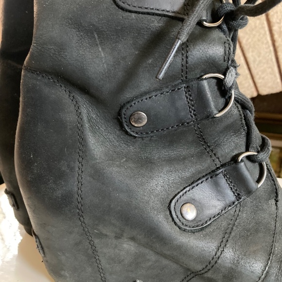 Sorel Black Leather Wedge Lace Up Women’s Size 8.5 - Picture 5 of 14